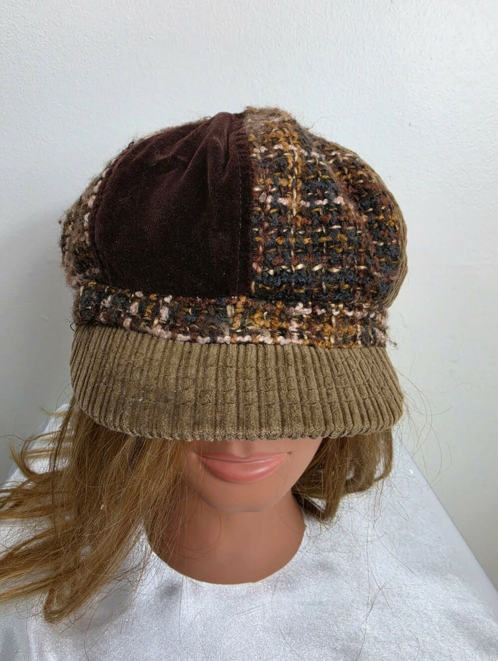 Brown Tweed & Corduroy Newsboy Women's Y2K Cap Hat